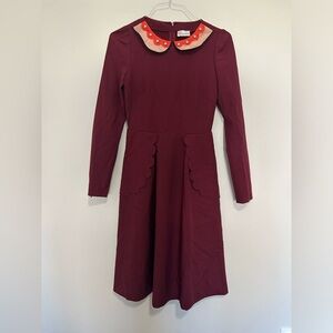RED VALENTINO Plum Long Sleeve Peter Pan Collar Dress